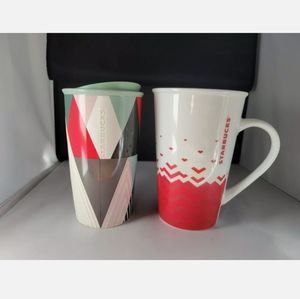 Lot of 2 Starbucks -1 Hearts Valentine's Day Love Handle-1 Starbuck Ceramic Tumb